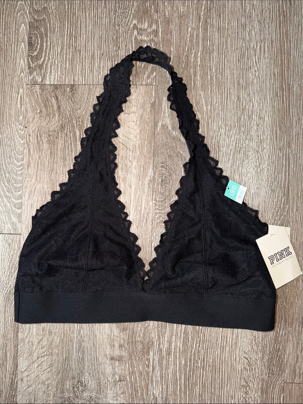 New pink Victoria's Secret Black Lace Halter Bralette size large